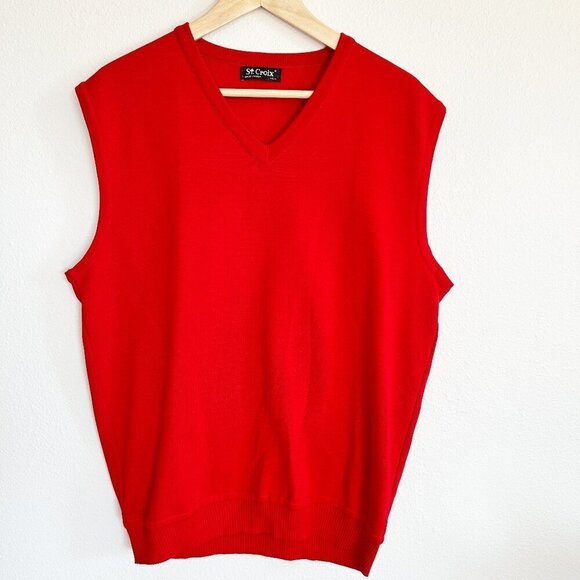 St Croix Vest Red Knit V-Neck Sweater Vest Cotton Blend Made In USA - Picture 1 of 9